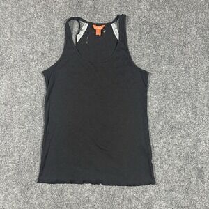 Joe Fresh Womens‎ 1X Black Ribbed Racerback Tank Top Lace Trim Lettuce Hem Scoop